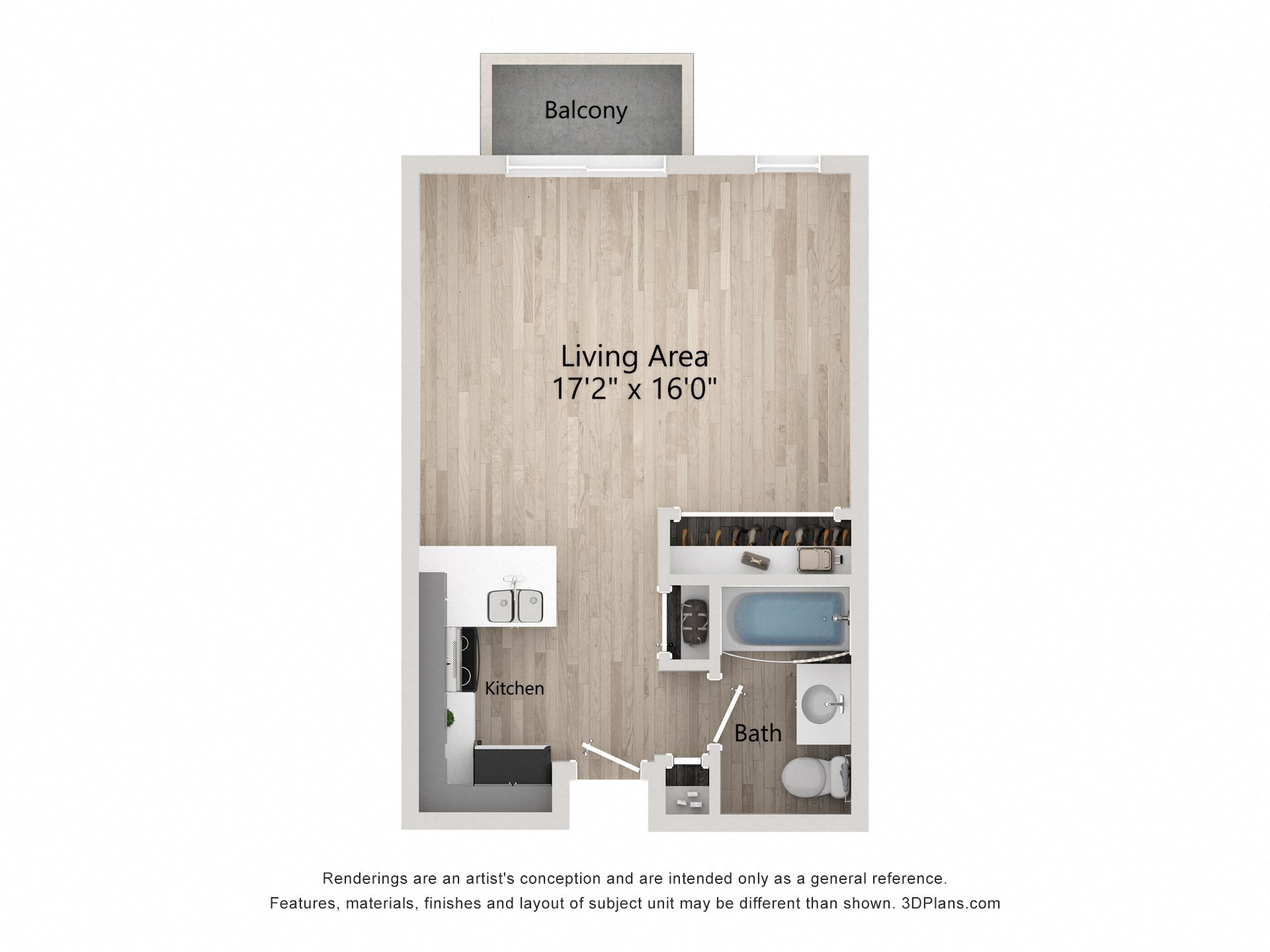 Floor plan for studio, 1 bath, 450 sqft